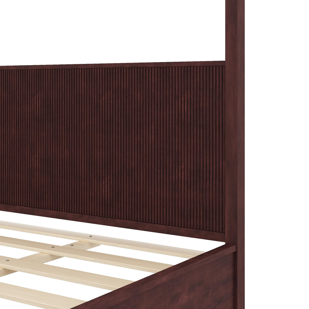 Wooden Canopy Bed Frame with Headboard, Espresso