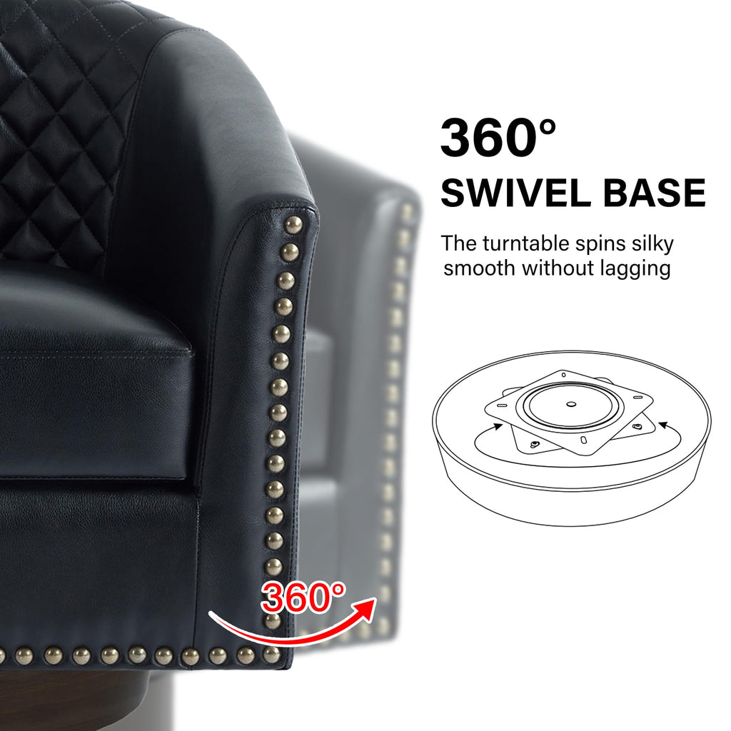 Faux Leather Swivel Accent Chairs Set of 4, Barrel Club Armchair, Black