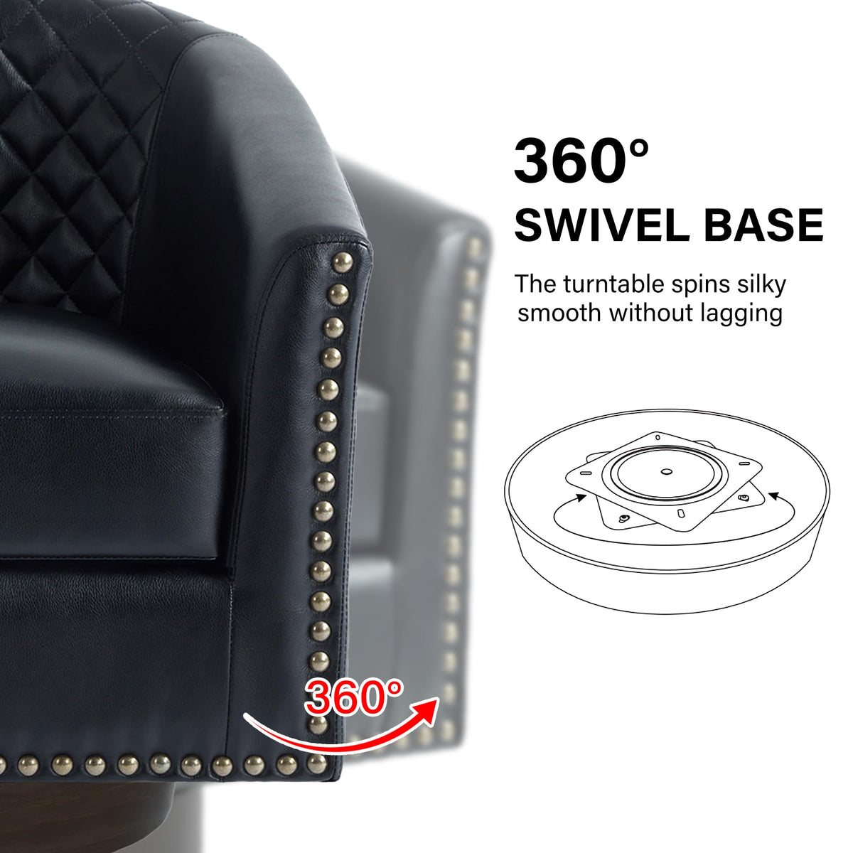 Faux Leather Swivel Accent Chairs Set of 4, Barrel Club Armchair, Black