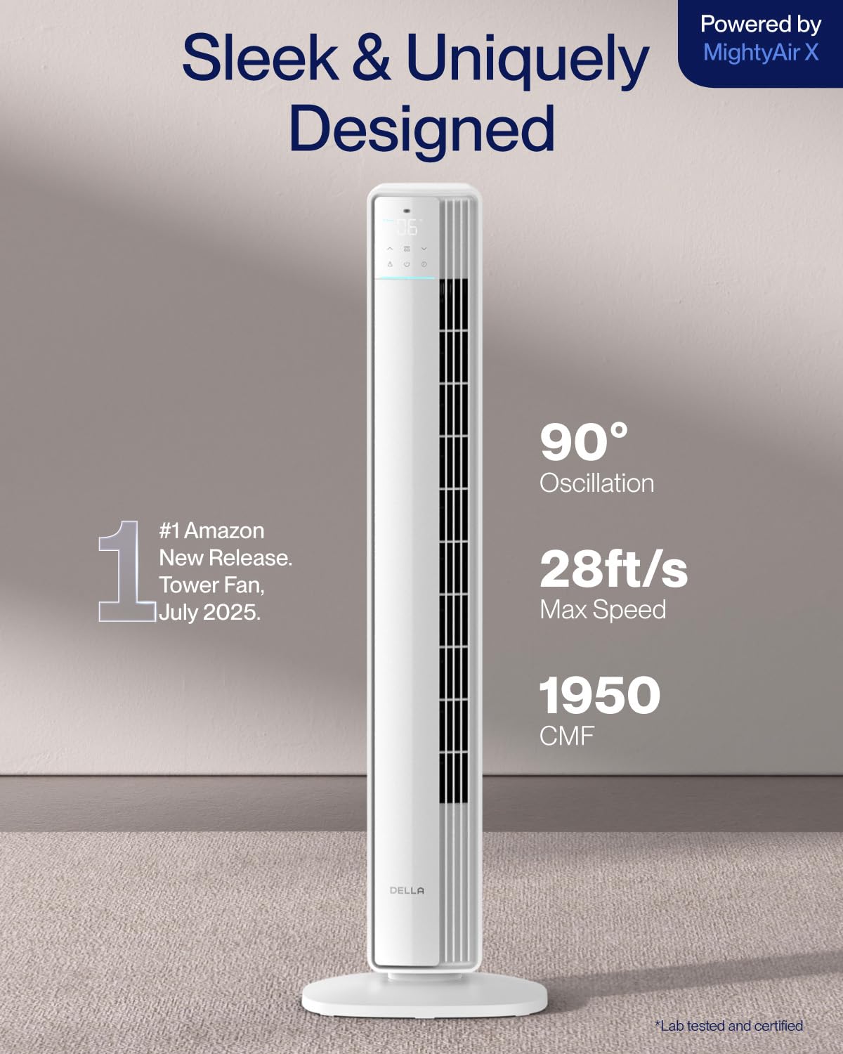 42" Smart Tower Fan, Ultra Quiet 23dB Cooling Fan with 12 Speeds, 90° Oscillating, 28ft/s Airflow, DC Motor, 24H