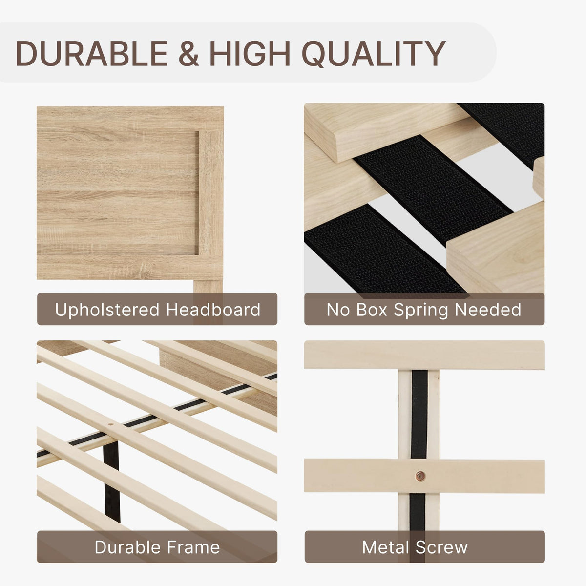 Wood Bed Frame with Headboard and Footboard, Natural, King