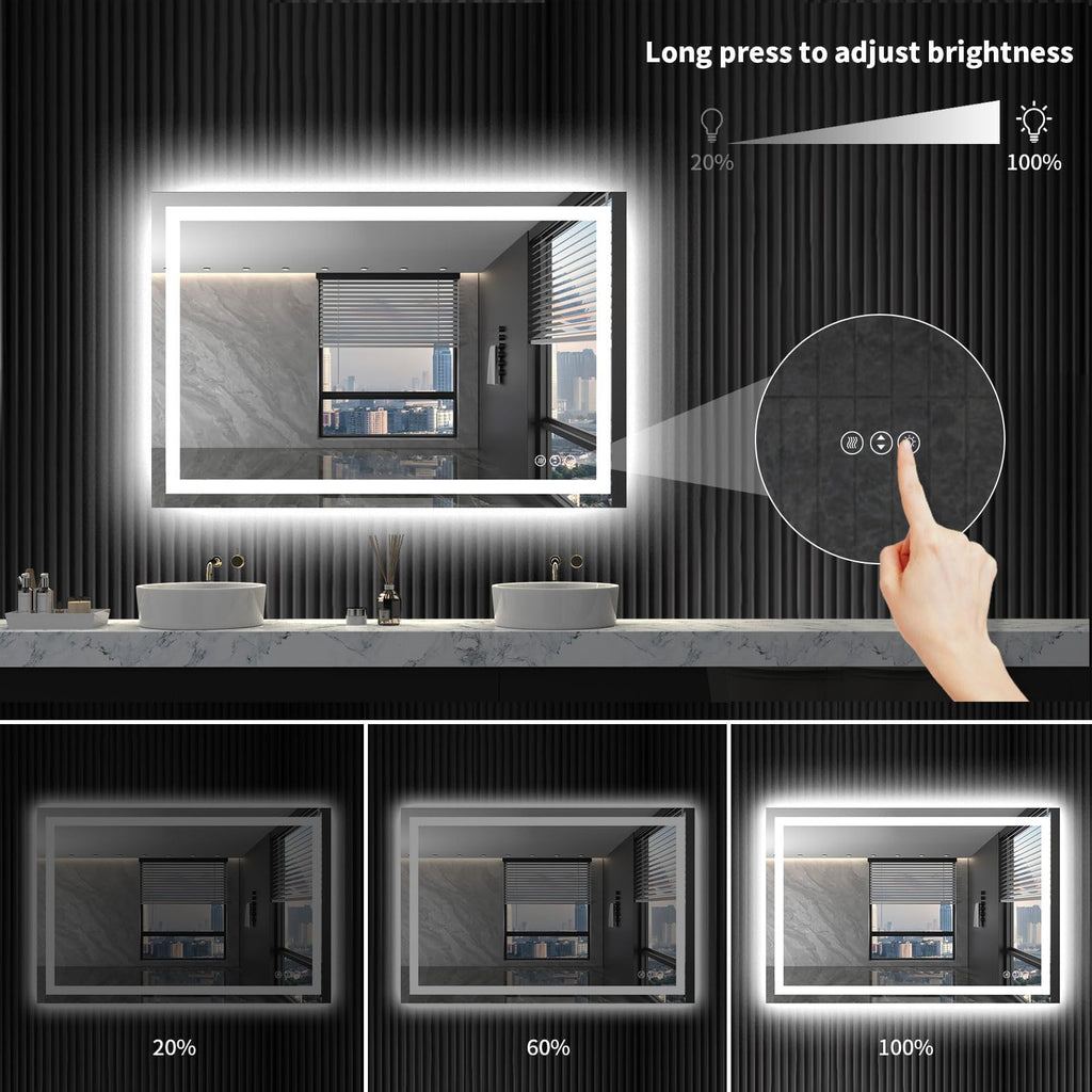 48X36 LED Bathroom Mirror with Lights, Anti-Fog, Dimmable, Backlit + Front Lit, Lighted Bathroom Vanity Mirror
