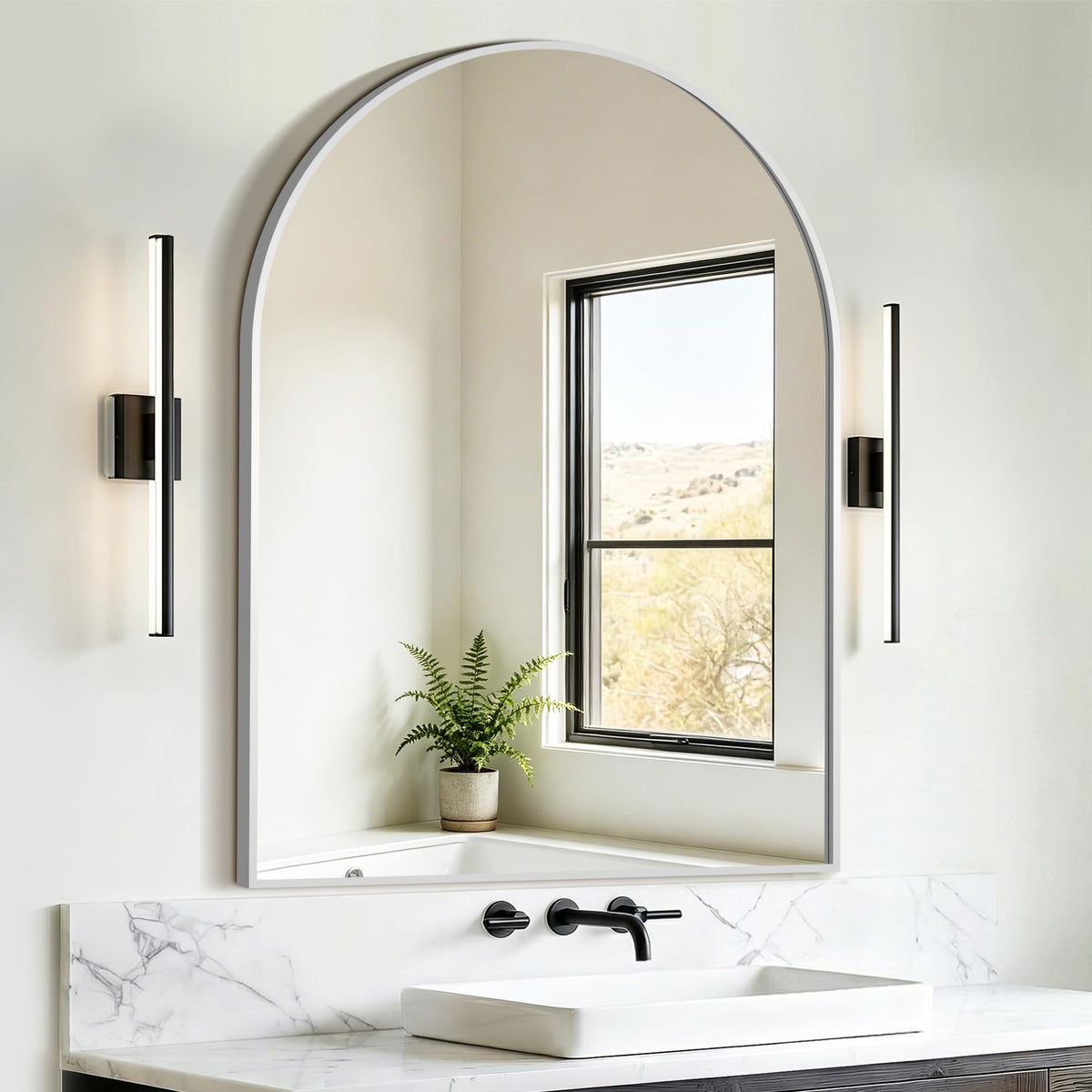 30" x 40" Arched Bathroom Vanity Mirror for Over Sink, Silver
