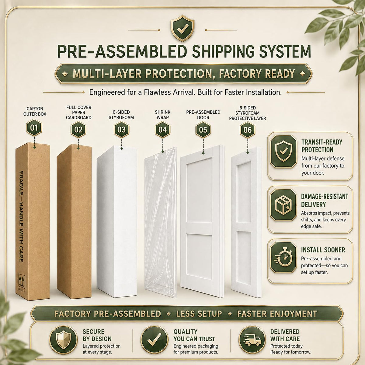 36x80 Interior Door Slab, 3-Panel Solid Core Doors, Bedroom Door, Shaker Door