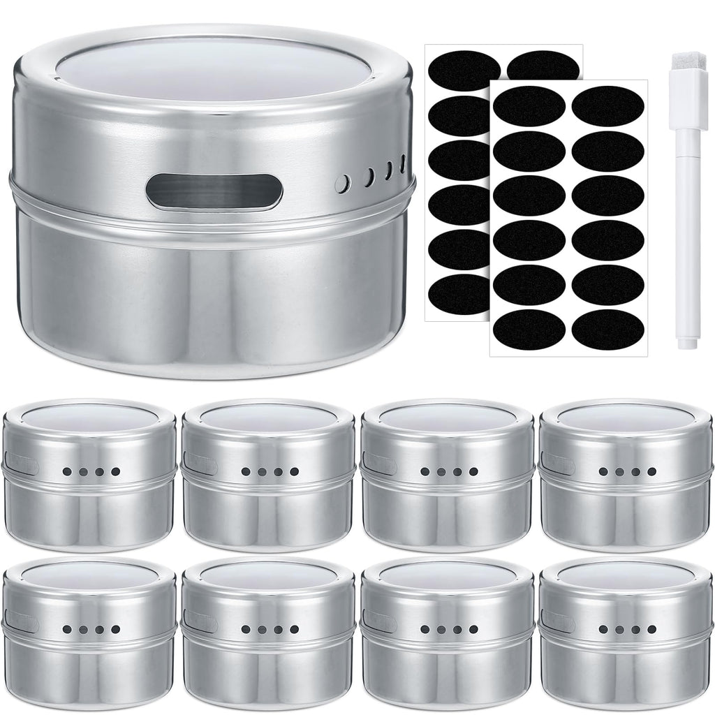 8 Pack Magnetic Spice Jars for Refrigerator, 3 oz Spice Tins Set