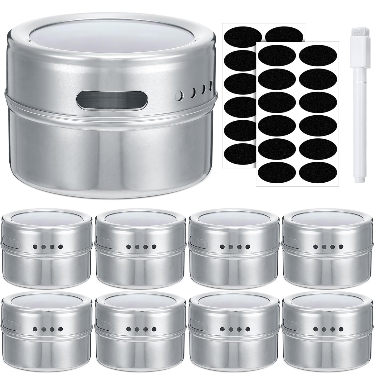 8 Pack Magnetic Spice Jars for Refrigerator, 3 oz Spice Tins Set