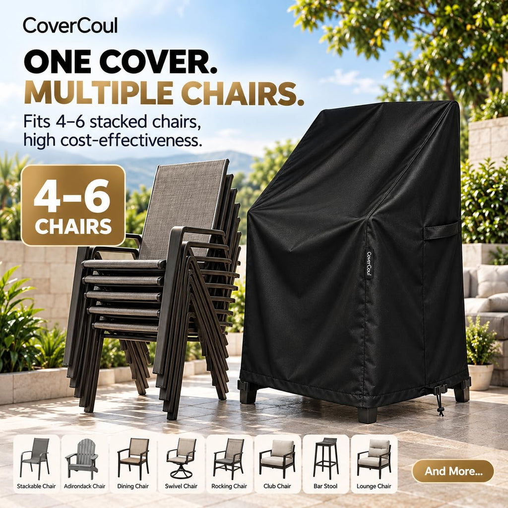 Stackable Waterproof, Outdoor Chair Covers Waterproof, 600D Heavy Duty Barstool Furniture Covers, Fits for 4-6