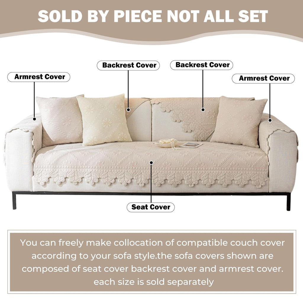 Quilted Couch Covers for Sofa Farmhouse Sofa Covers(Khaki, 28"x28")