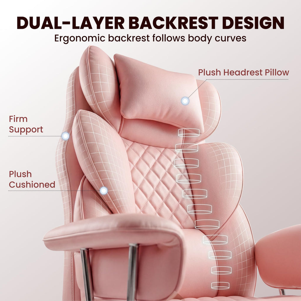 Big and Tall Gaming Chair with Footrest, Reclining Chair, Pink