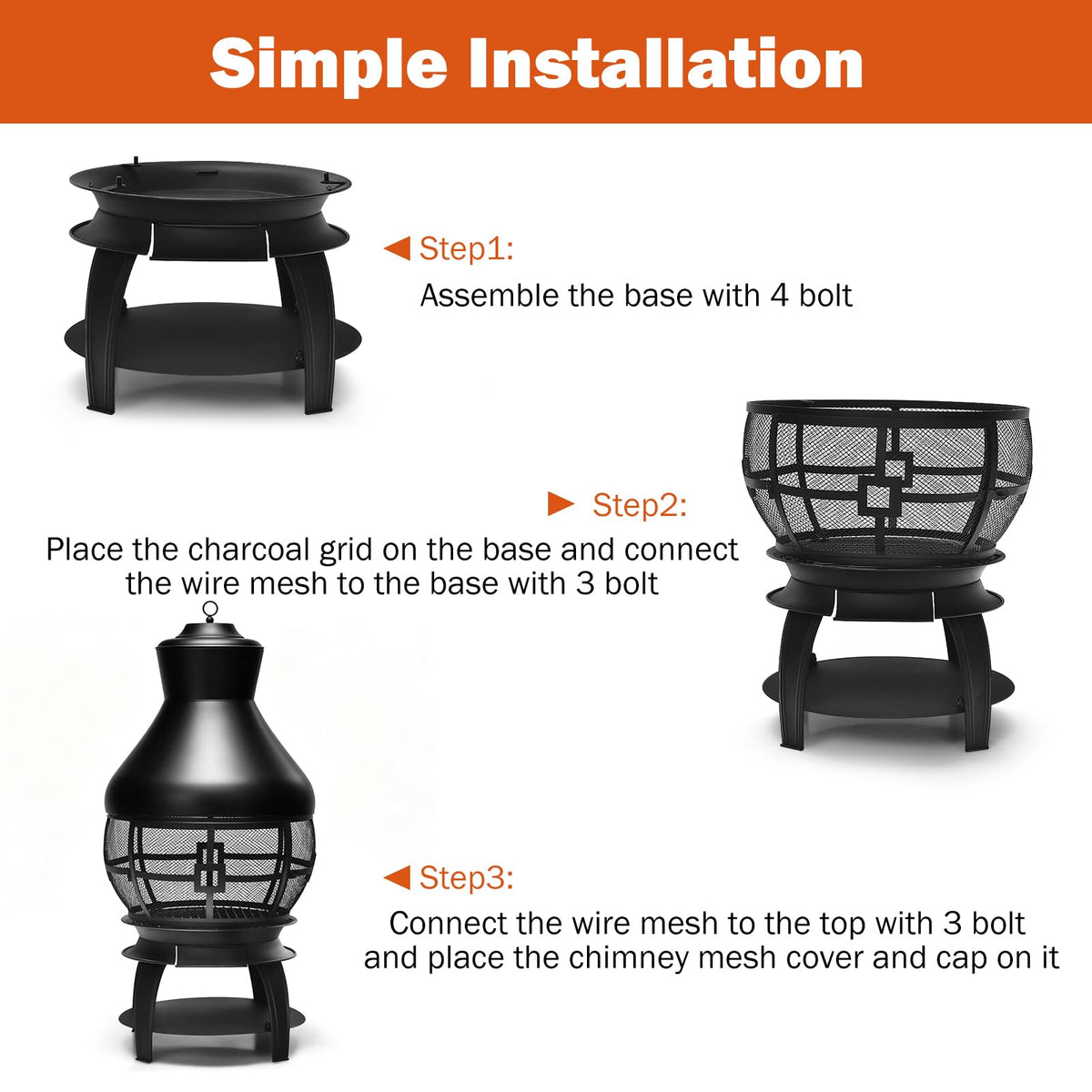 Wood Burning Chiminea, Heavy Duty Fireplace Chiminea