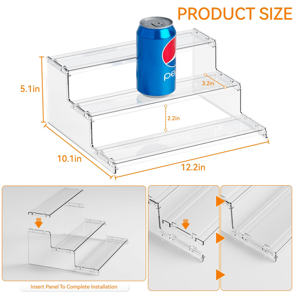 2 Pack Tiered Spice Rack Organizer for Cabinet,Pantry,3 Tier Clear Acrylic Spice Rack Organizer & Holder,Step Shelves