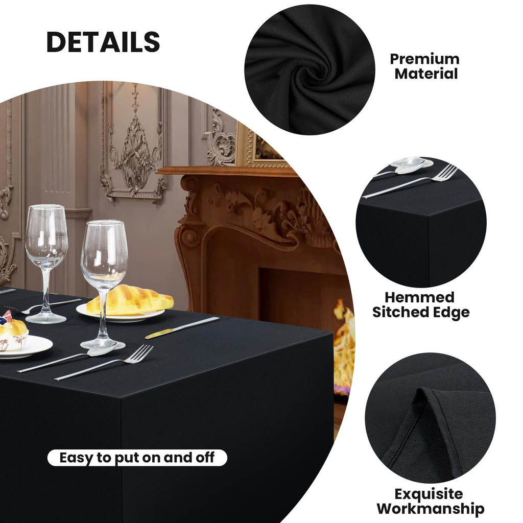 2 Pack Fitted Tablecloth for 8 Foot Rectangle Tables 96 x 30 Inch Black Table Covers Water Resistant Polyester Table