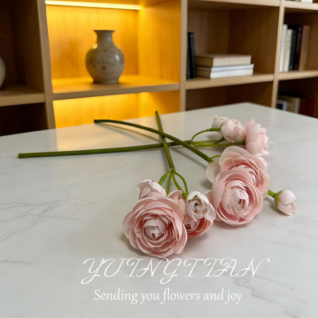 18 Pcs Ranunculus Artificial Flowers Faux Silk Stems Pink