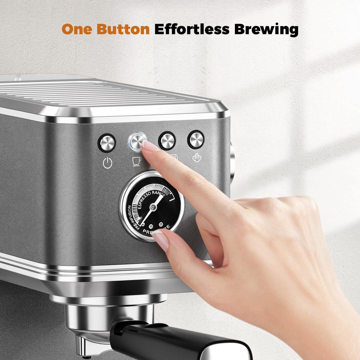Elite Espresso Coffee Machine with Steam Wand for Cappuccino, Gray