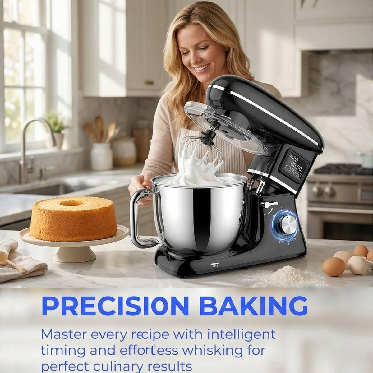 Electric Stand Mixer with LED Display & Timer 6.5QT Bowl Stainless Steel, 1350W 6-Speeds Kitchen Stand Up Mixer for