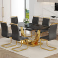 Black Dining Table Set for 6, 71" Faux Marble Dining Table Set for 6