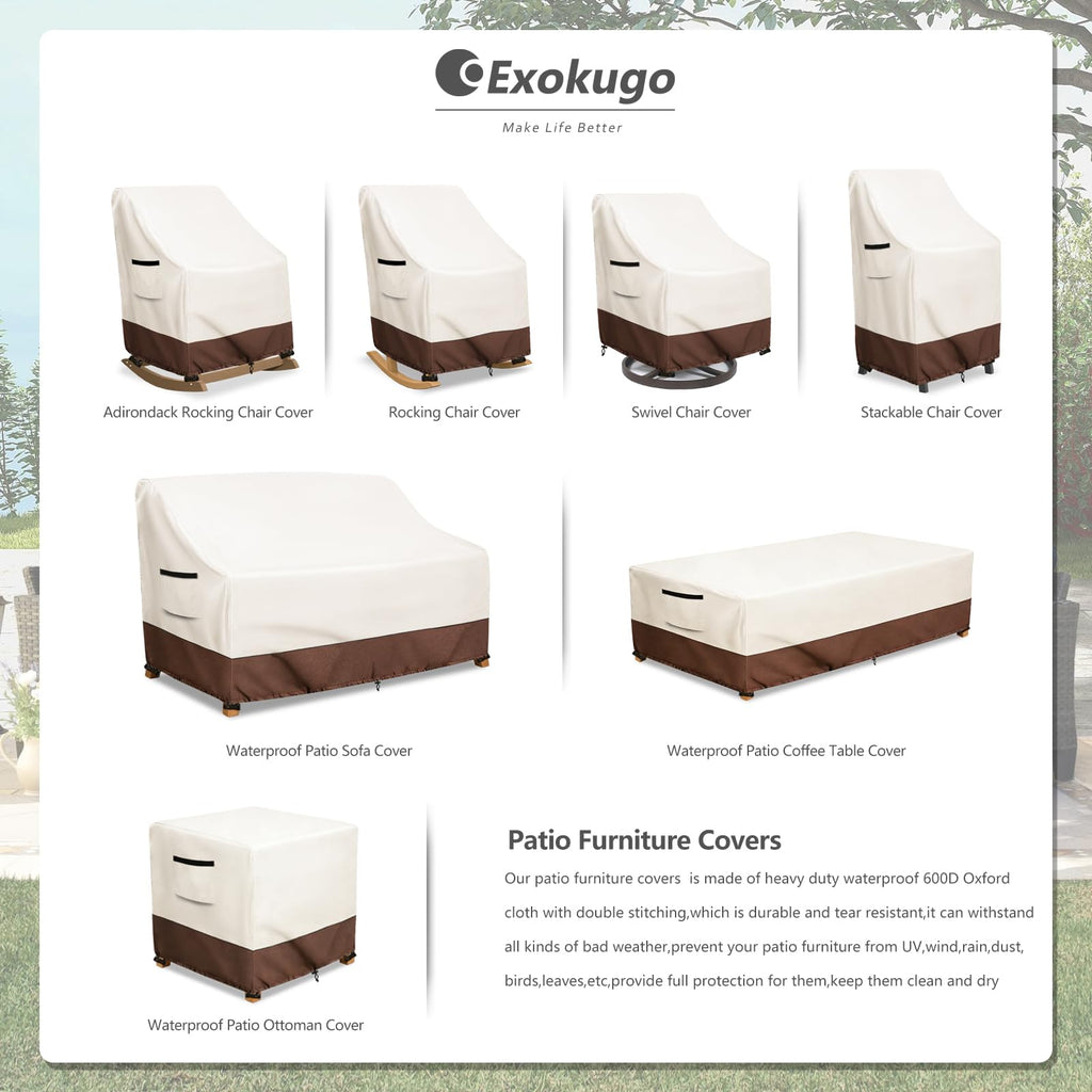 Outdoor Adirondack Rocking Chair Cover 2 Pack, Heavy Duty 600D Waterproof Patio Rocking Chairs Cover for 30" W x 33" D