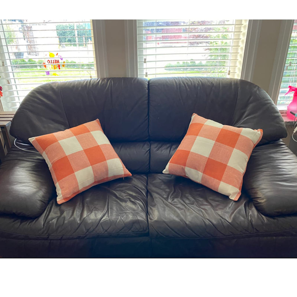 Outdoor Fall Throw Pillow Covers 22x22 Set of 2 Orange Buffalo Plaid