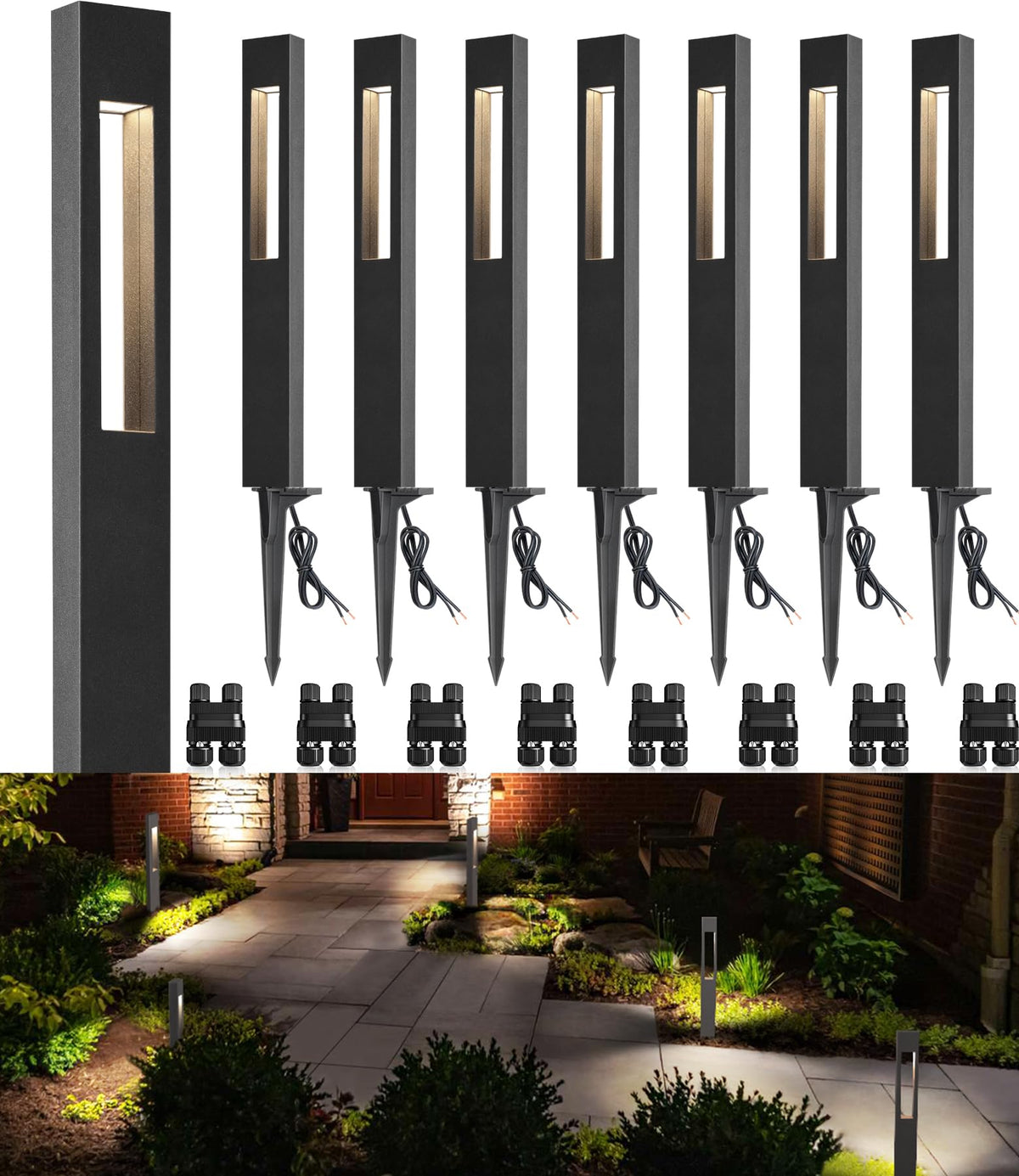 3W LED Low Voltage Landscape Pathway Lights 3000K Black, 8 Pack