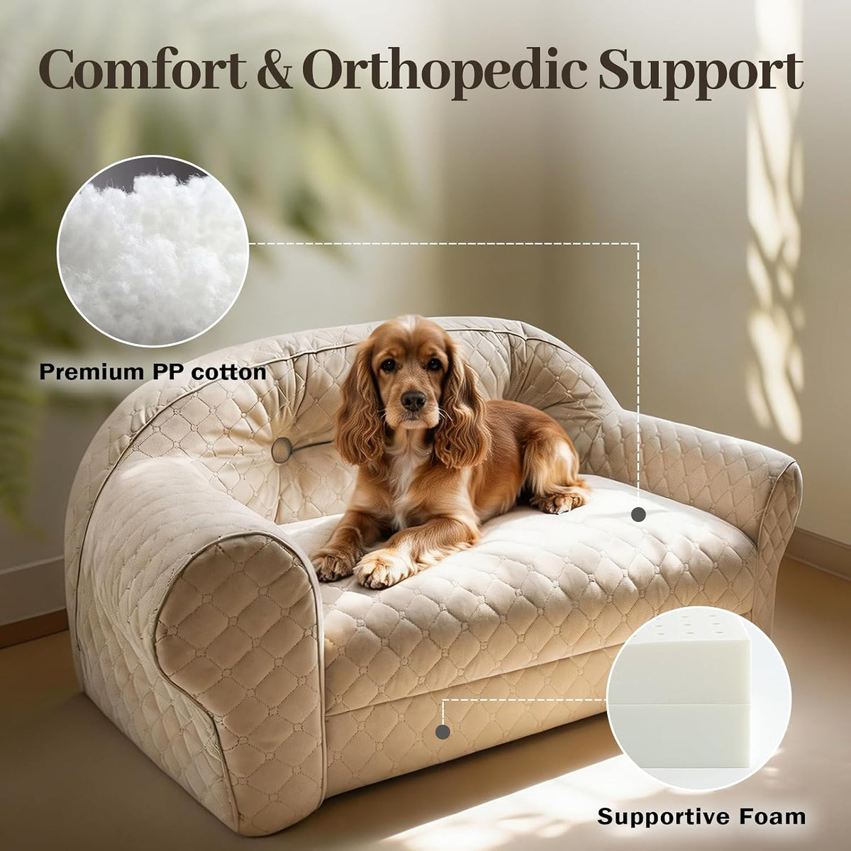 Dog Couch Bed for Small & Medium Dogs, Button Tufted Dog Sofa