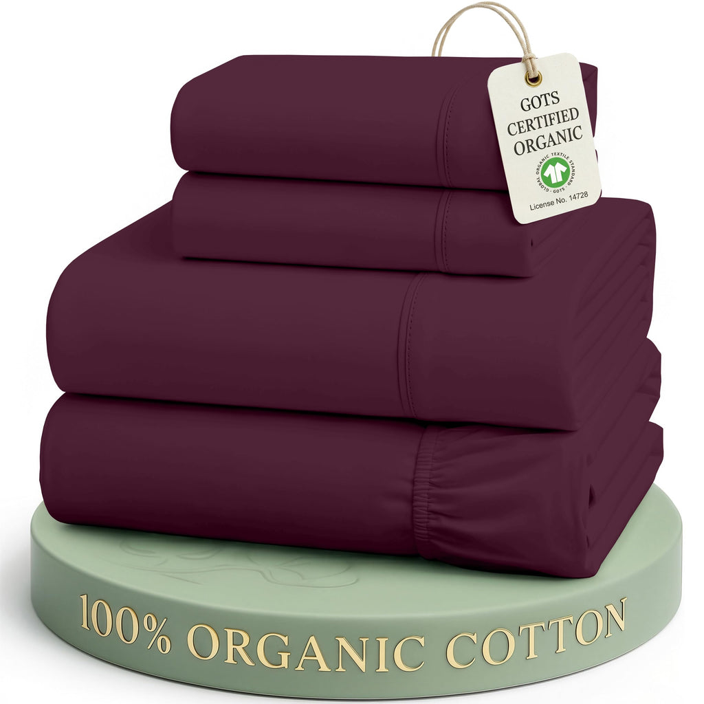 King Sheets 100% Organic Cotton 4pc Percale Soft - Windsor Wine