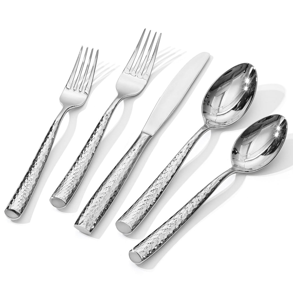 Hammered Flatware Set, 10-Piece 18/10 Stainless Steel Silverware