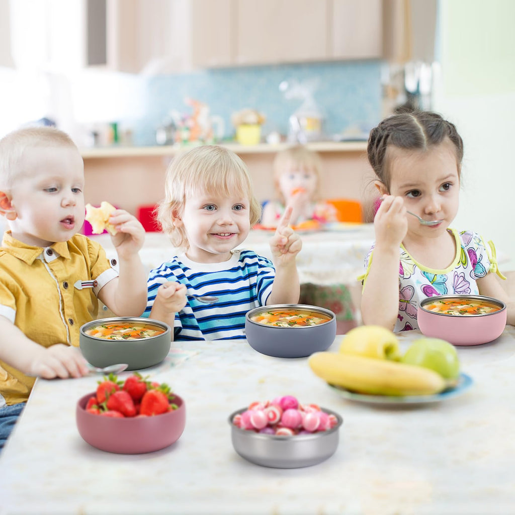 4 pack Toddler Bowls 5 Inches Wide, Stainless Steel Bowls for Kids