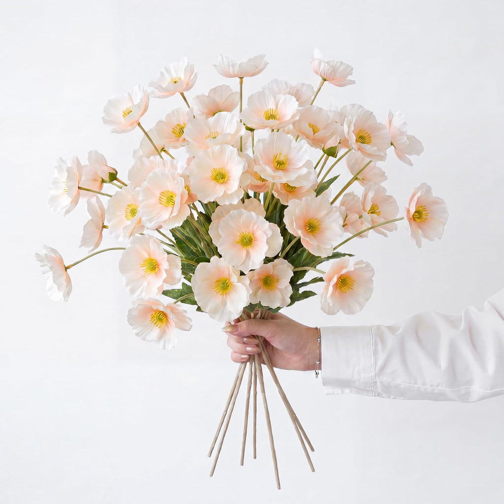Champagne Artificial Ranunculus Flowers, 31.5" Tall Faux Silk Persian Buttercup 24 Heads Flower Stems with Leaves