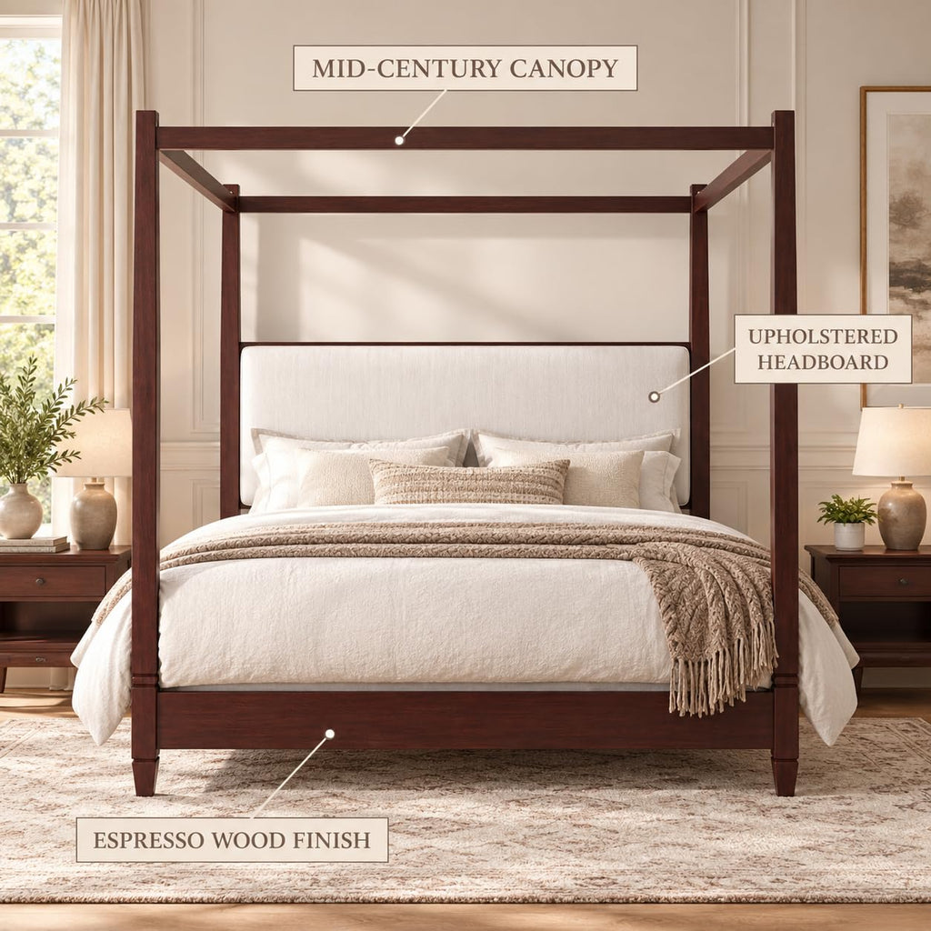 Mid Century Wood Canopy Bed Frame, Espresso Posters Platform Bed