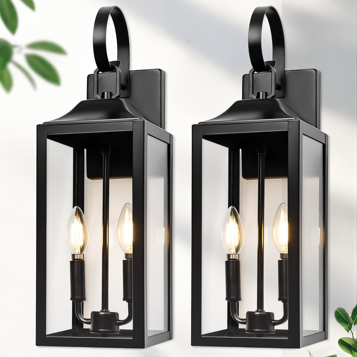 19" Large Outdoor Wall Lights - Black Outside Wall Mounted Light Fixture - Set of 2