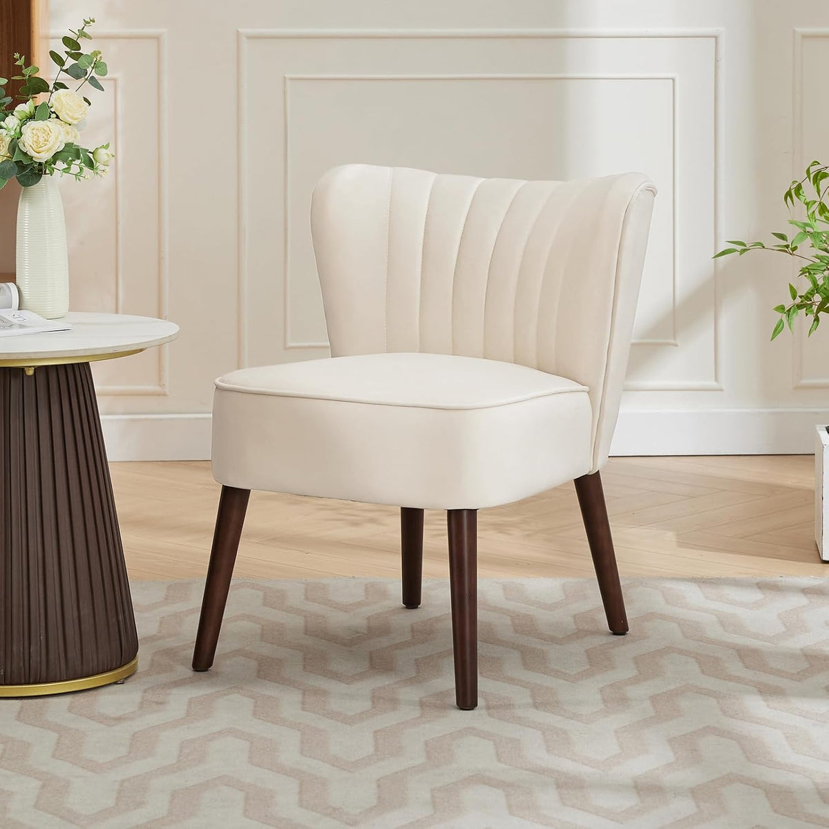 Mid-Century Velvet Accent Chair with Soft Upholstery and Clean Lines