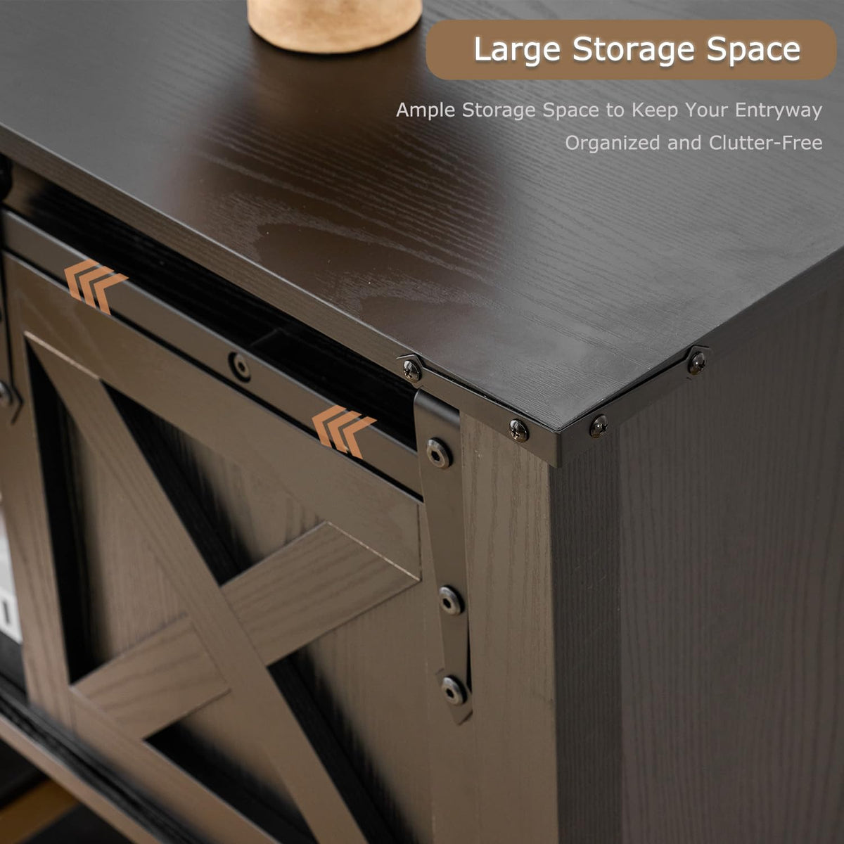 Farmhouse Entryway Table with Sliding Barn Doors, Wood Console Table with Storage Shelf, Rustic Sofa Table, Foyer
