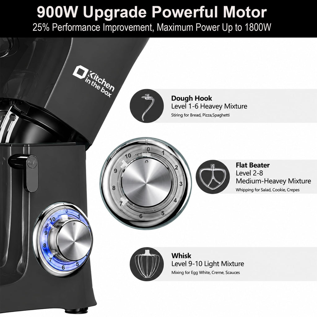 Stand Mixer 8.5 QT, 900 Watt Heavy Dough Mixer Black