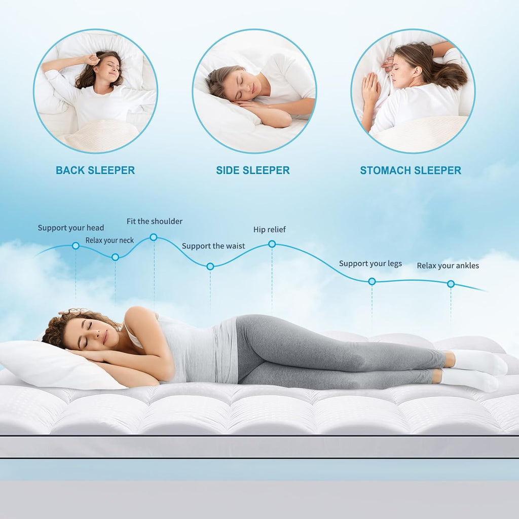 Full Size Dual Layer 4 Inch Memory Foam Mattress Topper, 2 Inch Gel Memory Foam and 2 Inch Cooling Pillow Top