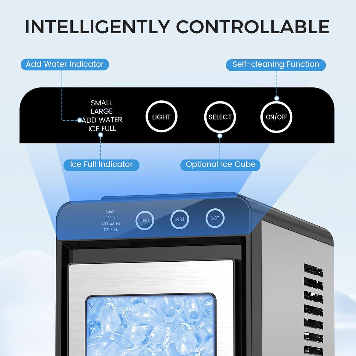 Ice Maker Countertop, Portable Ice Machine with Self-Cleaning, 8 Cubes in 6 Mins, 26 lbs/24Hrs, Quiet Commercial
