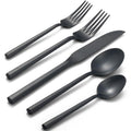 Hexagon Black 20-Piece Forged Silverware Set Stainless Steel Flatware Set,Service for 4,Matte Satin Polished Cutlery