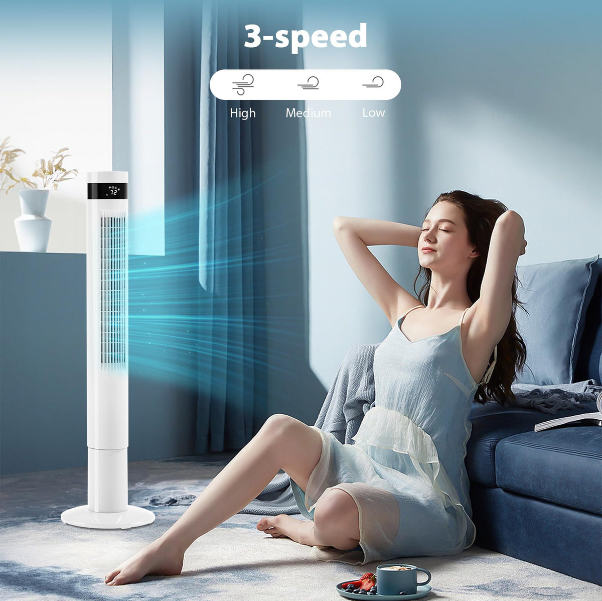 Tower Fan Portable Electric Oscillating Fan Quiet Cooling Remote Control Standing Bladeless Floor Fans 3 Speeds Wind