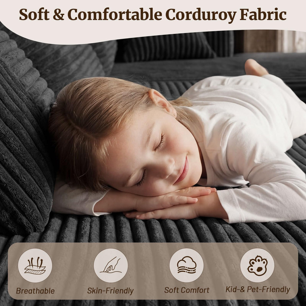 134" Boneless Couches - Modular Sectional Sofa U Shaped Oversized Deep Seat High Back Corduroy No Assembly Modern