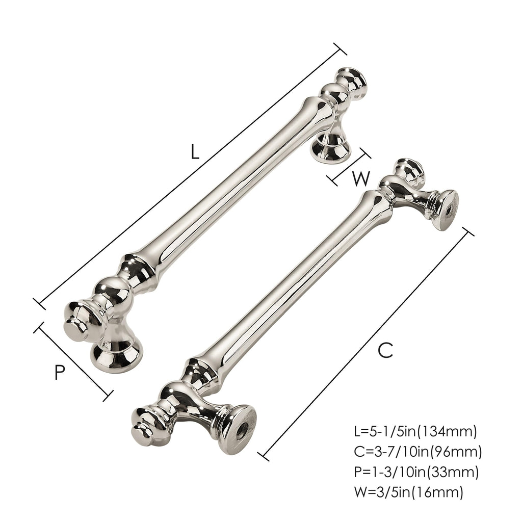 10 Pack 3-3/4 Inch(96mm) Polished Nickel Cabinet Pulls Drawer Pulls Kitchen Cabinet Hardware Zinc Pulls for Dresser