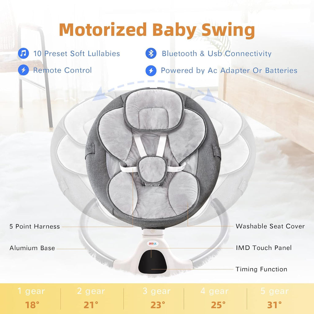 Baby Swing for Infants - Electric Portable Newborn Bouncer, Timing Function, 5 Speeds, 3 Seat Positions for Boys