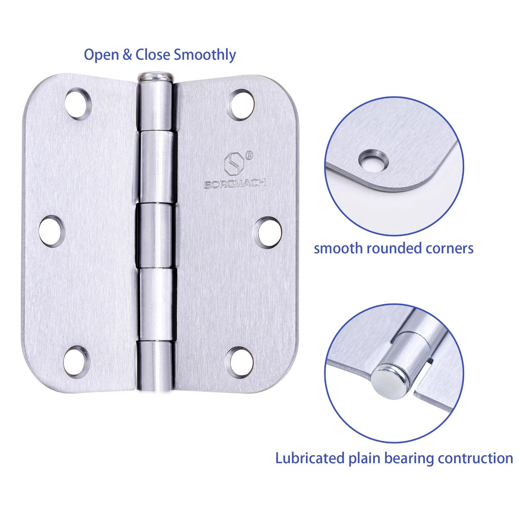 Door Hinge 3 1/2 Inch Interior Door Hinges Satin Chrome 3.5 Inch Interior Hinges 5/8" Radius Flat Iron Hinge 3 1⁄2"x