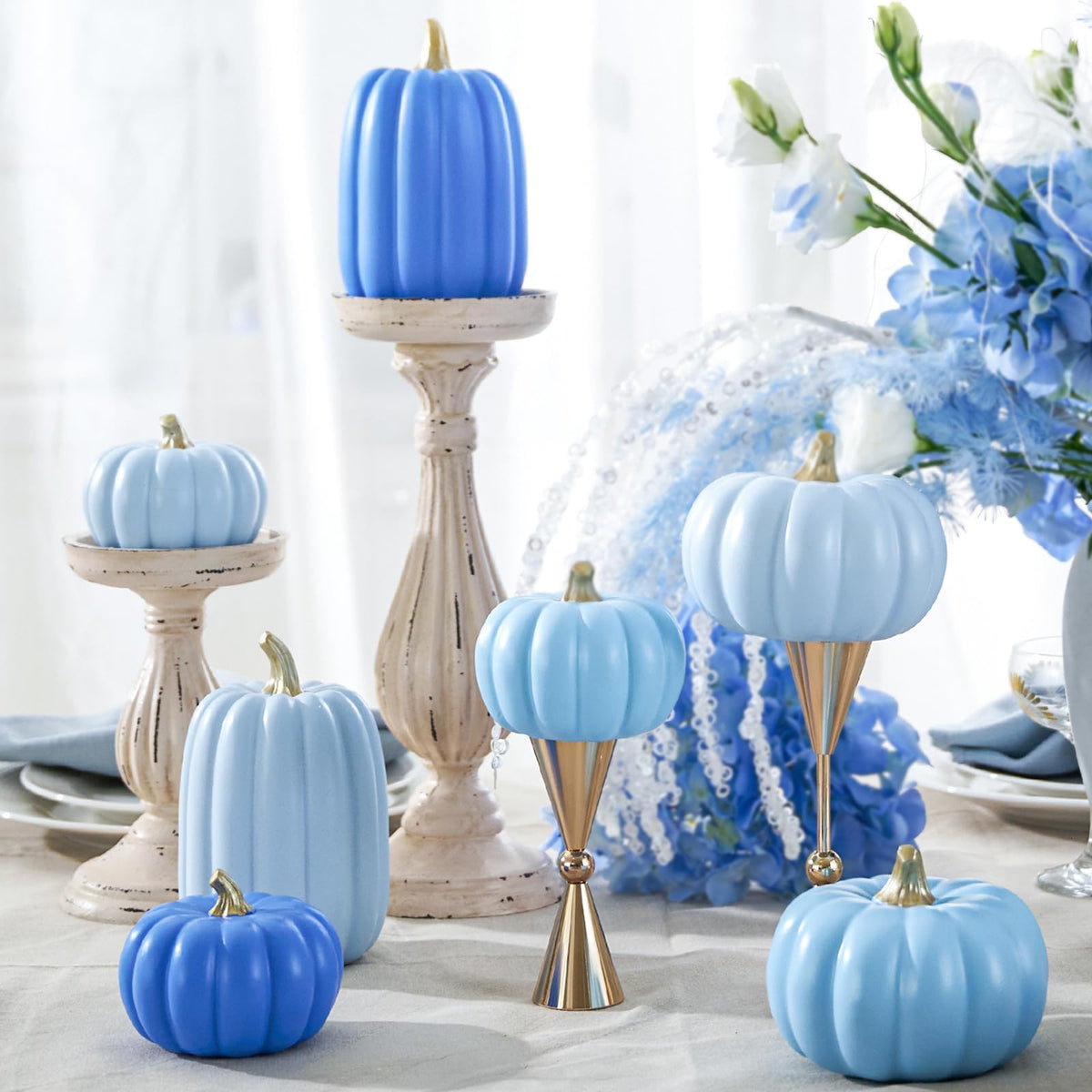 Fall Pumpkin Decor Set of 7, Artificial Fake Pumpkins