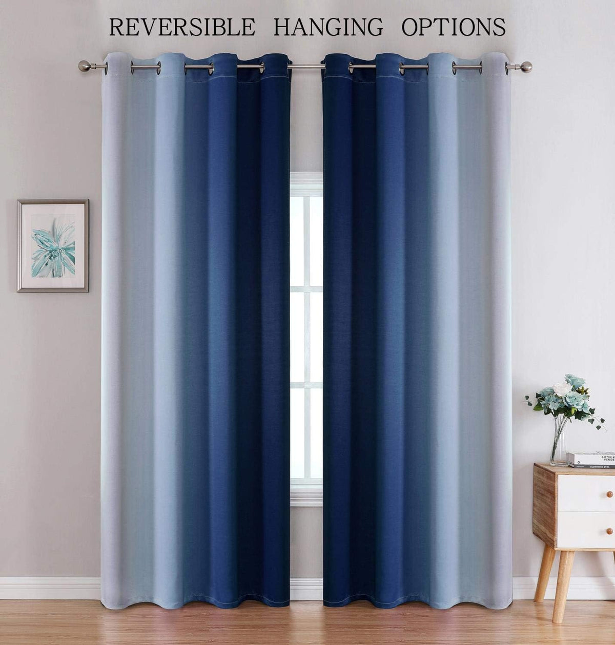 Blackout Curtains & Drapes for Bedroom Living Room Navy Blue and Greyish White Room Darkening Window