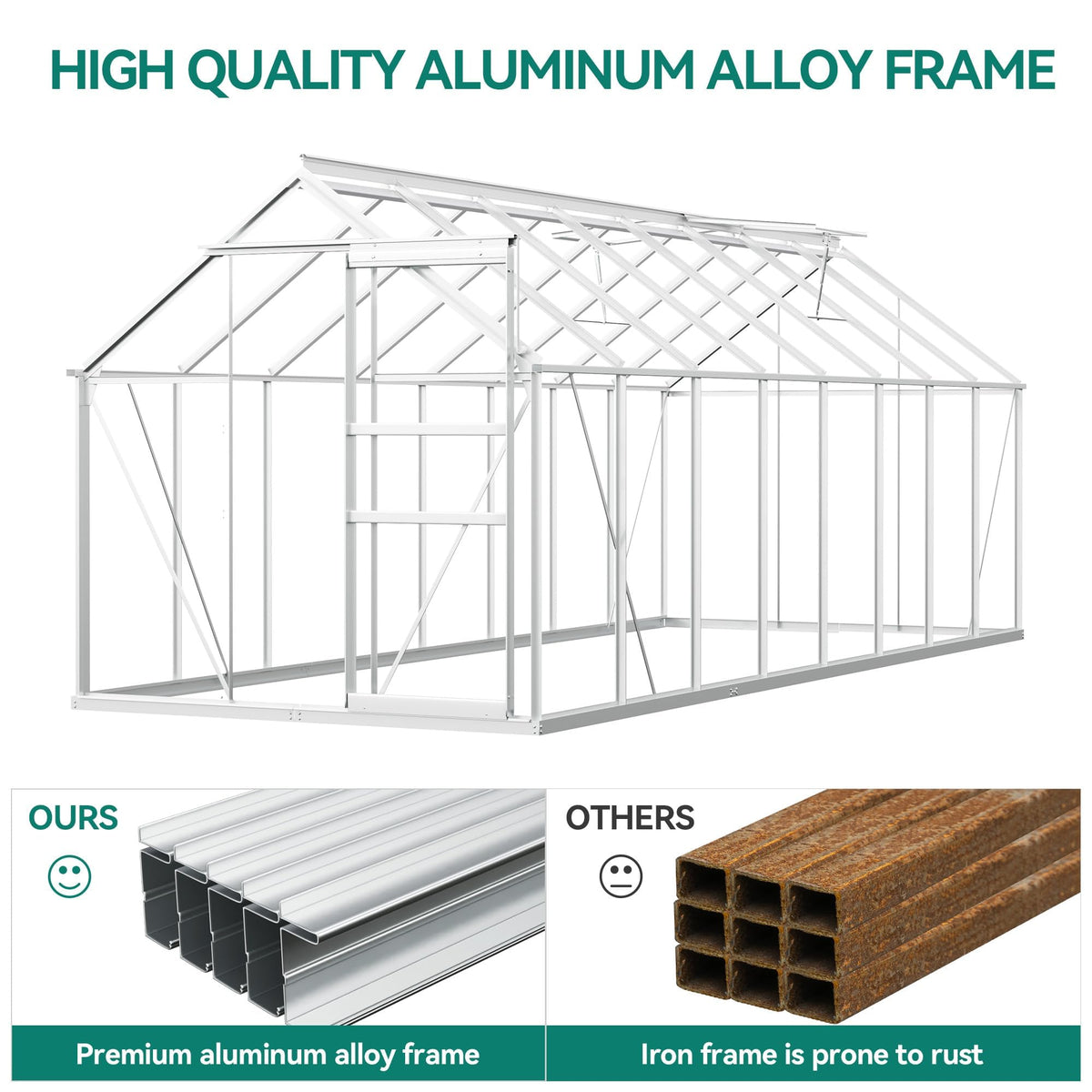 16x6FT Polycarbonate Greenhouse for Outdoors, Large Heavy Duty Aluminum Greenhouses with Sliding Doors and Vent