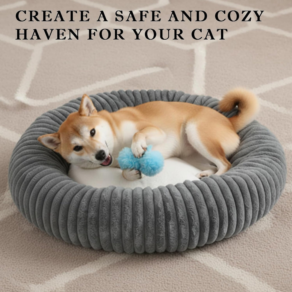Short Plush Dog Bed Donut, Ultra-Soft & Machine Washable Dog Beds, Durable Round Calming Pet Bed for Cats and Small