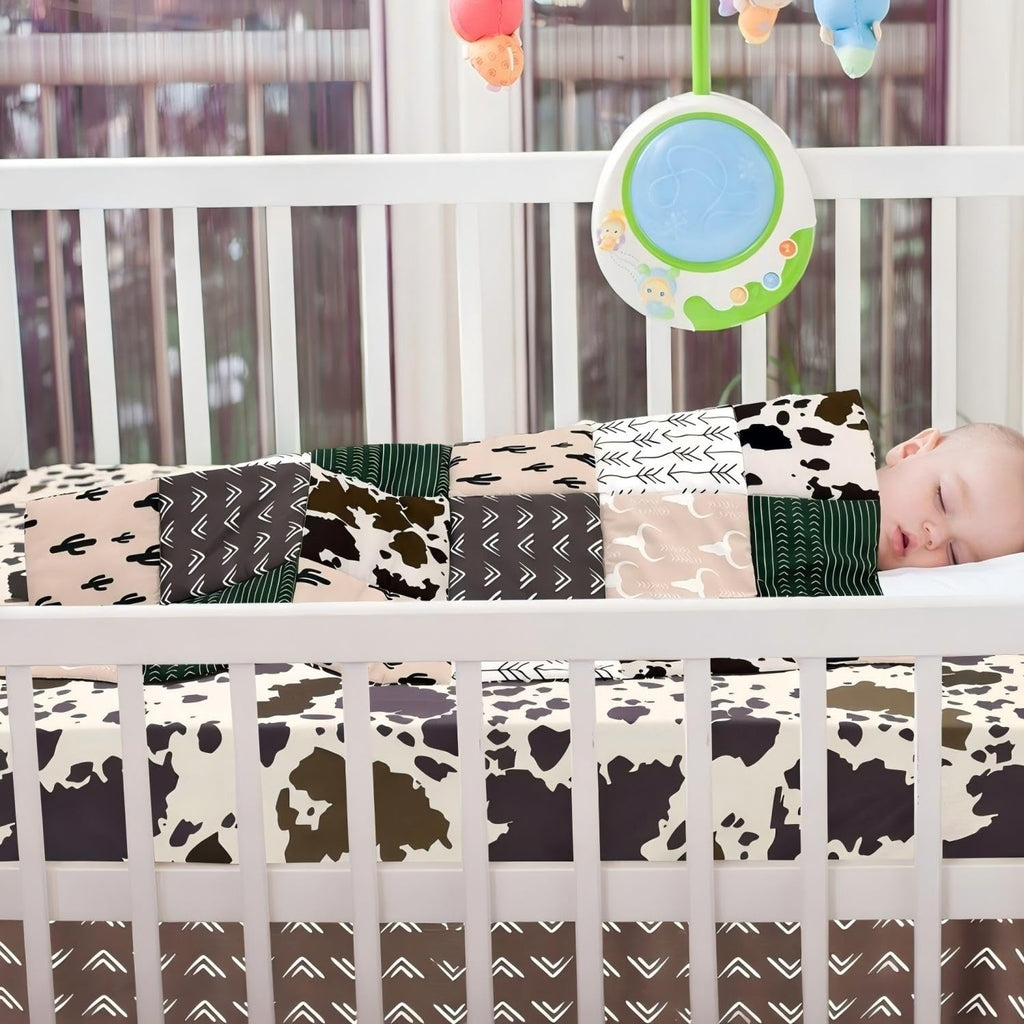 3 Piece Patchwork Western Cowboy Crib Bedding Set for Baby Boys