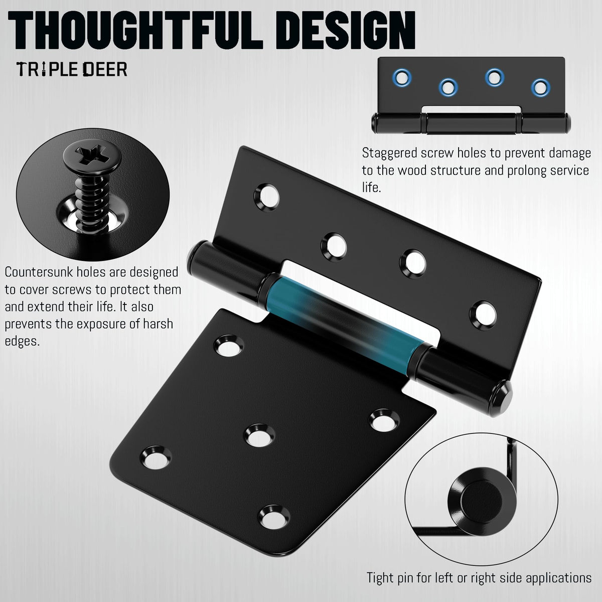 3.5 Inch Heavy Duty Gate Hinges, 8 Pack Extra Thick Black Iron Door Hinges