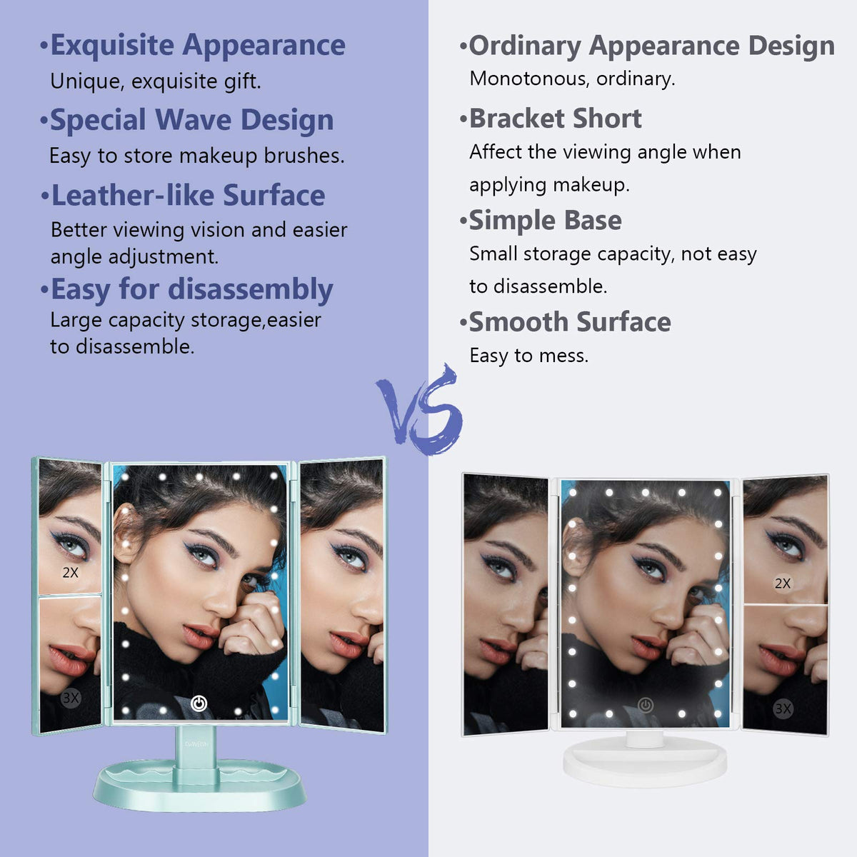 Trifold Lighted Vanity Makeup Mirror with 21 LED Lights