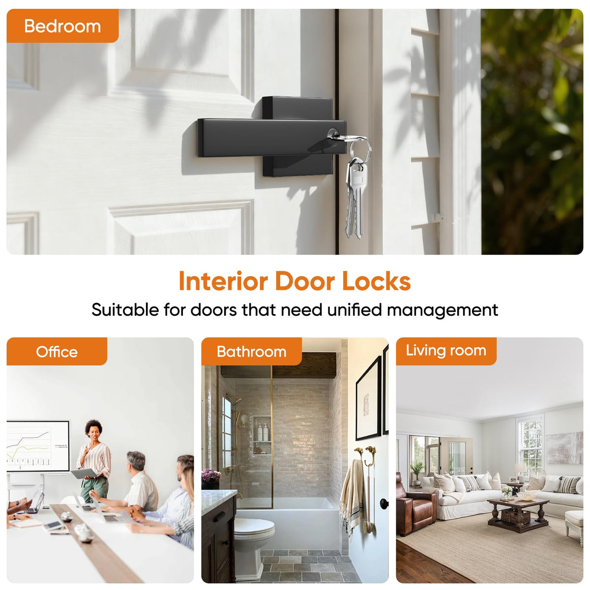 Matte Black Door Handle, Entry Door Levers with 3 Keys, 1 Pack
