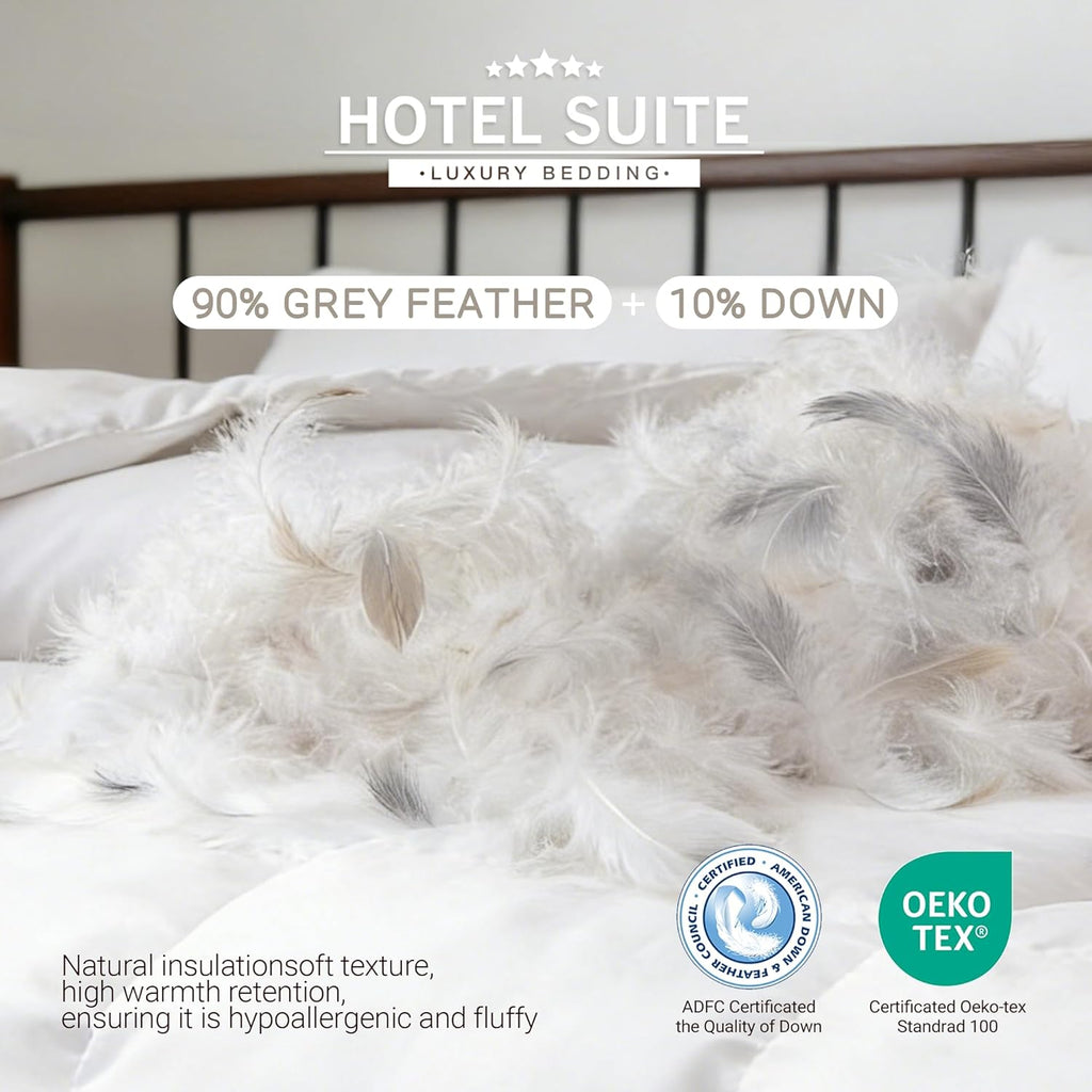 Feather Down Comforter, Natural Fluffy Duvet Insert, Luxurious Hotel Collection Quilts, All Season Bedding Comforter